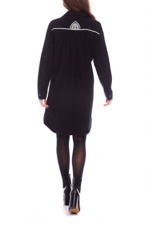 Shop Karen Kane Embroidered Long Sleeve Cotton & Linen Shirtdress In Black