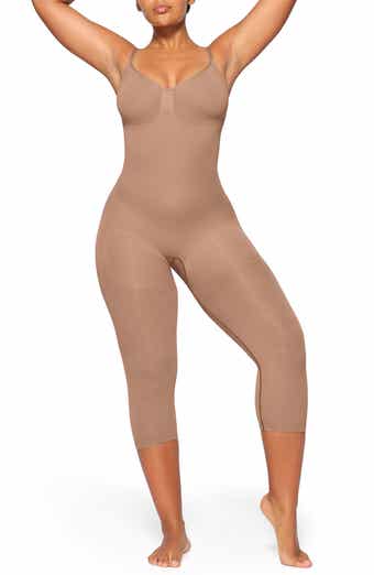 Spanx Suit Your Fancy Open-bust 3/4 Sleeve Catsuit in Natural