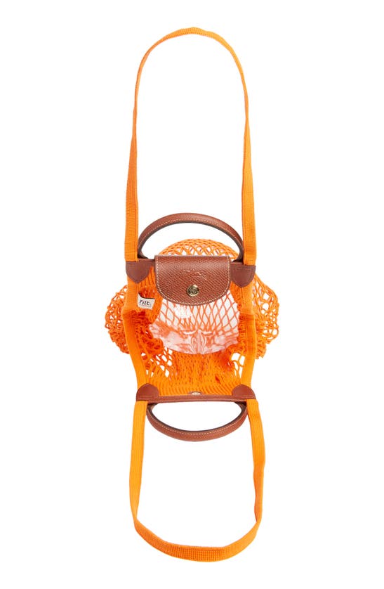 Shop Longchamp Le Pliage Filet Knit Shoulder Bag In Bright Orange