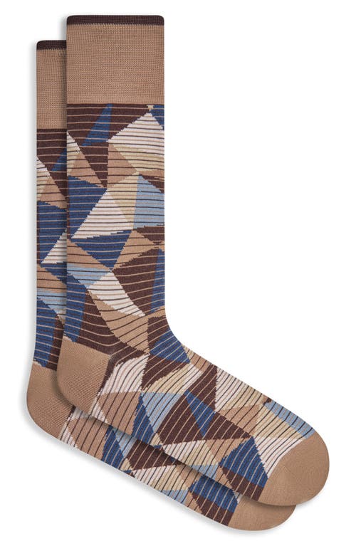 Shop Bugatchi Geo Pattern Cotton Blend Dress Socks In Mocha