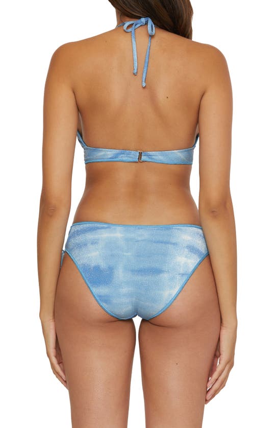 Shop Becca Washed Away Metallic Side Tie Hipster Bikini Bottoms In Ice Blue