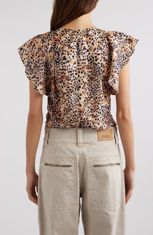 Shop Isabel Marant Lonea Animal Print Center Ruched Top In Natural