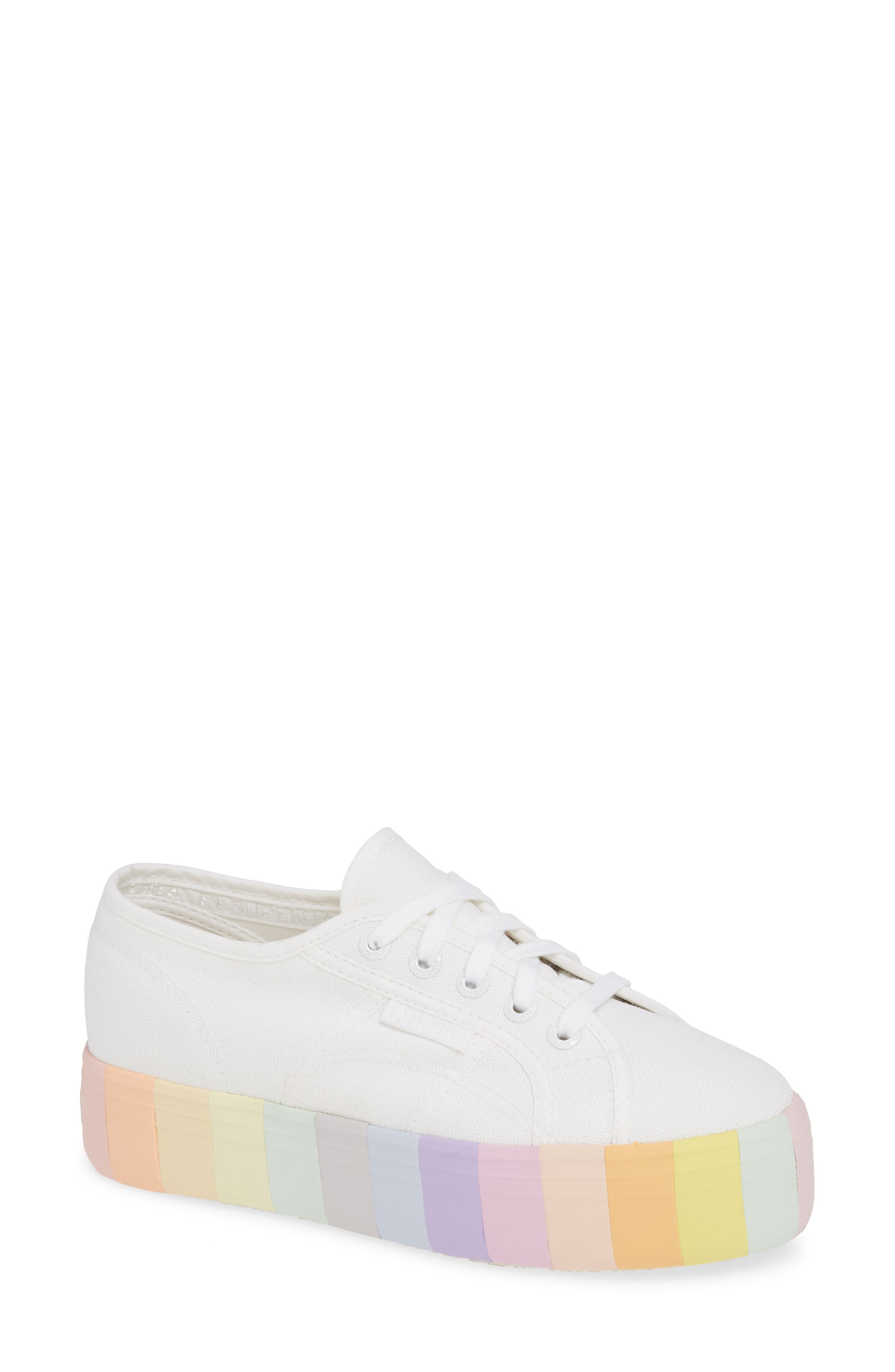 Superga 2790 Stripe Platform Sneaker, White