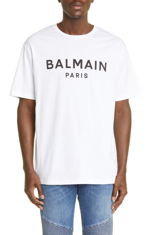 Balmain Logo Cotton Graphic Tee In White/black