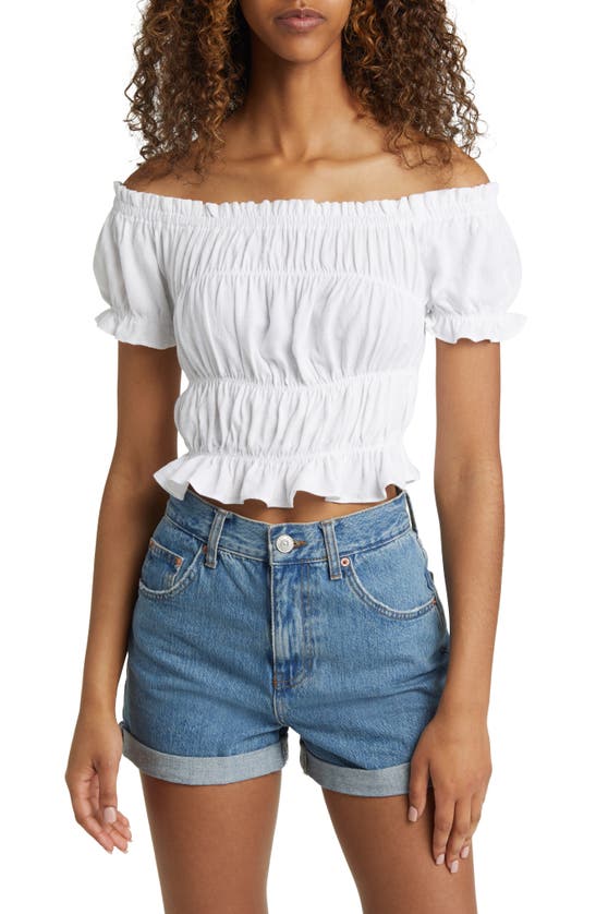 Bp. Smocked Off The Shoulder Top In White Brilliant