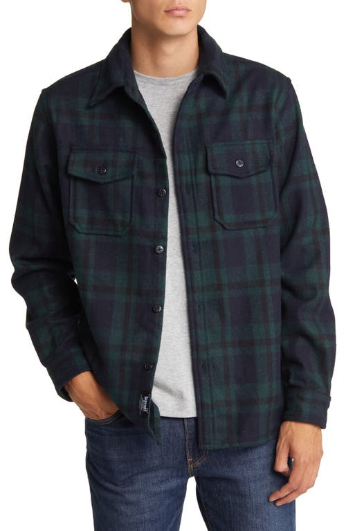 Plaid Wool Blend Button-Up Shirt Jacket in Hunter Green