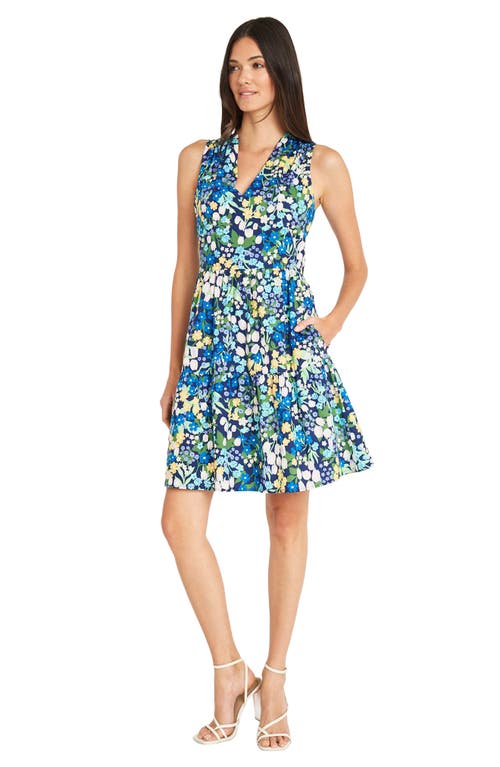 Shop Maggy London Floral Sleeveless Tiered Fit & Flare Dress In Navy/trueblue