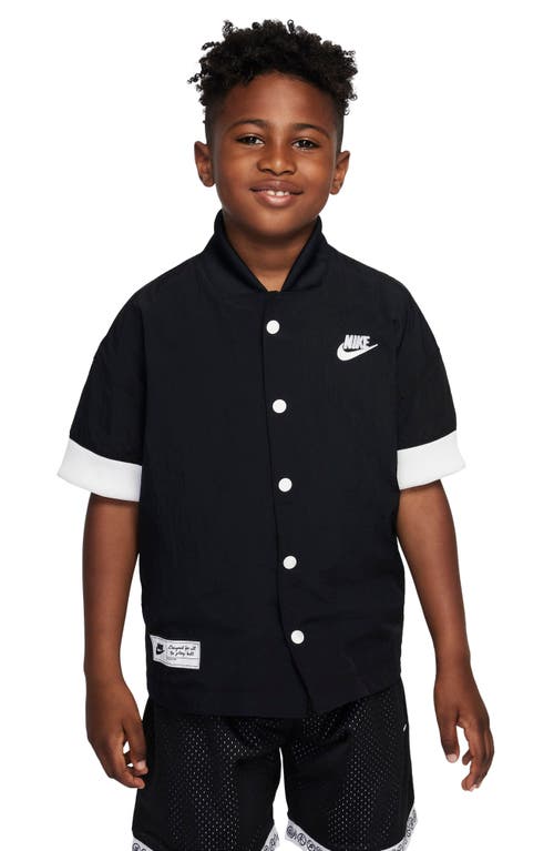 Nike Kids' Culture of Basketball Snap-Up Short Sleeve Warmup Shirt in Black/White/Black/White at Nordstrom