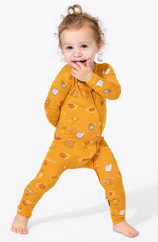 Shop Bellabu Bear Kids' Basketball Fitted Convertible One-piece Pajamas In Orange