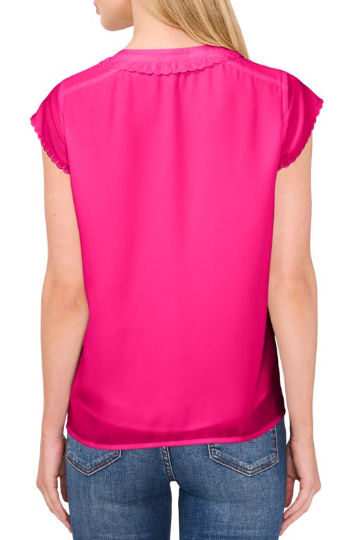 Cece Women's Scalloped Cap Sleeve Blouse In Bright Rose Pink