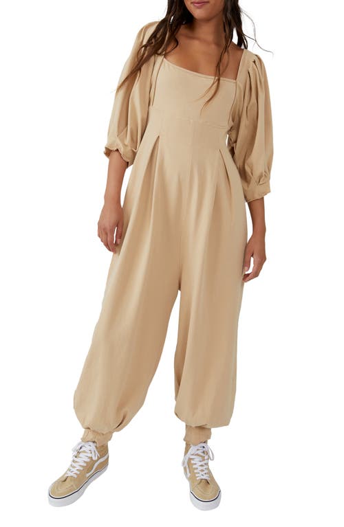 Free People Lotta Love Balloon Sleeve Cotton Jersey Jumpsuit at Nordstrom,