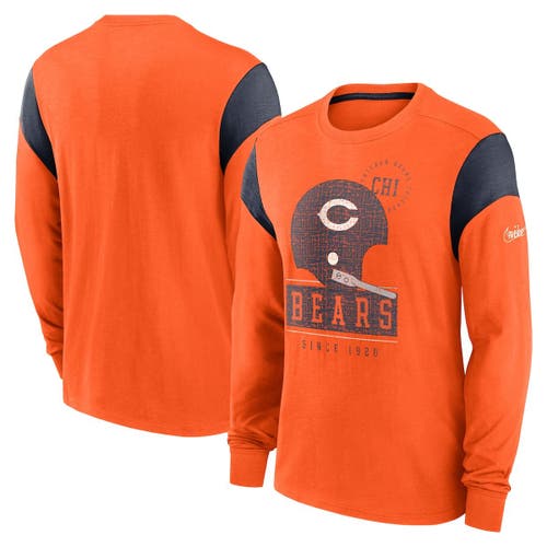 Men's Nike Heathered Orange Chicago Bears Slub Rewind Playback Helmet Long Sleeve T-Shirt in Heather Orange