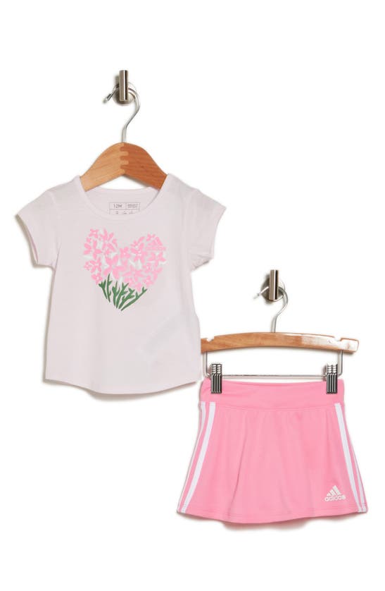 Adidas Originals Babies' Graphic T-shirt & 3-stripes Skort Set In Pink