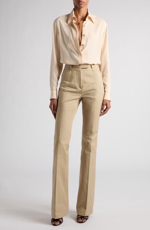 Shop Tom Ford Whitney Stripe Satin Button-up Shirt In Sunset Beige