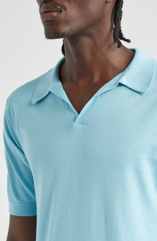 Shop John Smedley Noah Johnny Collar Sweater Polo In Blue Spring