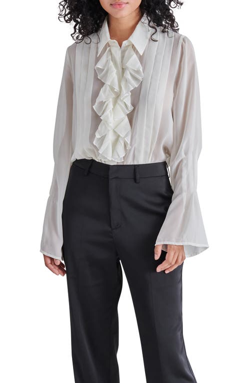 Steve Madden Aurora Ruffle Pleated Chiffon Button-Up Shirt in Dirty White at Nordstrom, Size Small