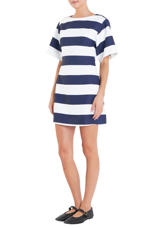 Shop English Factory Wide Stripe Minidress In Off White/navy