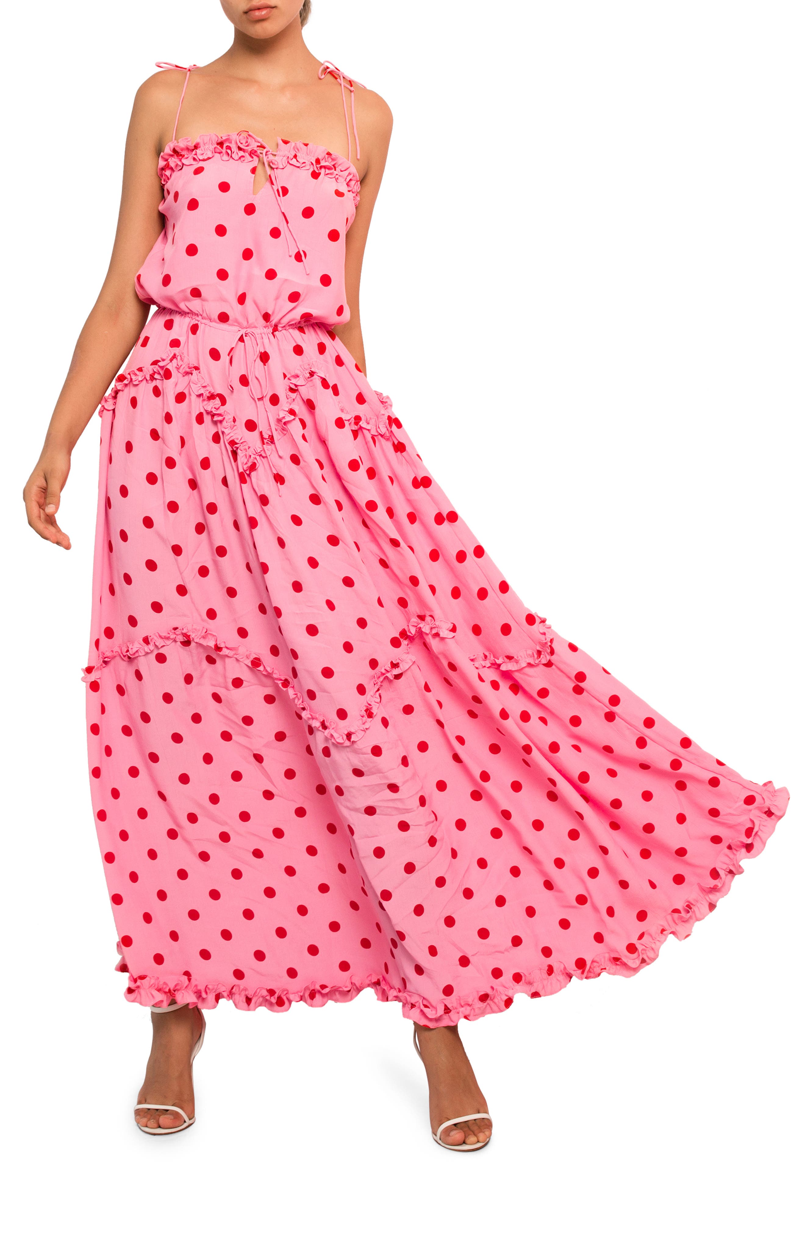 S/w/f Dynamic Tie Shoulder Maxi Dress In Paradise Pink