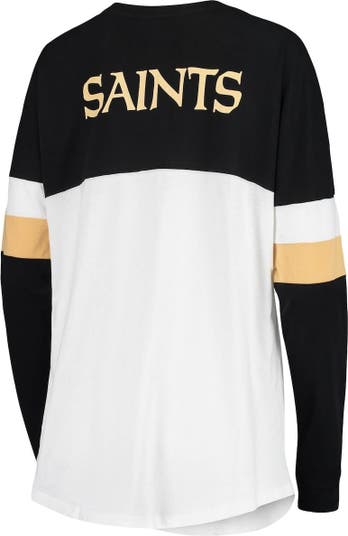 Women's New Era Black New Orleans Saints Plus Size Athletic Varsity Lace-Up  V-Neck Long Sleeve T-Shirt