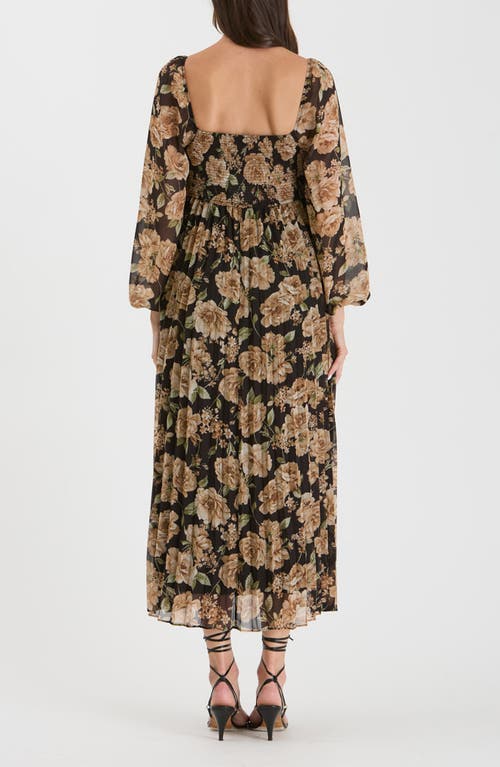 August Sky Floral Long Sleeve Empire Waist Maxi Dress In Black Multi