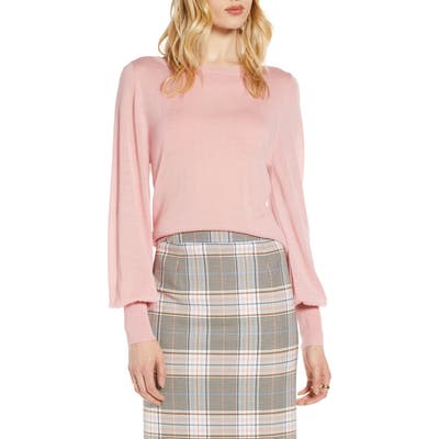 Halogen Bishop Sleeve Merino Wool Blend Sweater, Pink