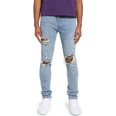 Topman Ripped Stretch Skinny Fit Jeans, Blue