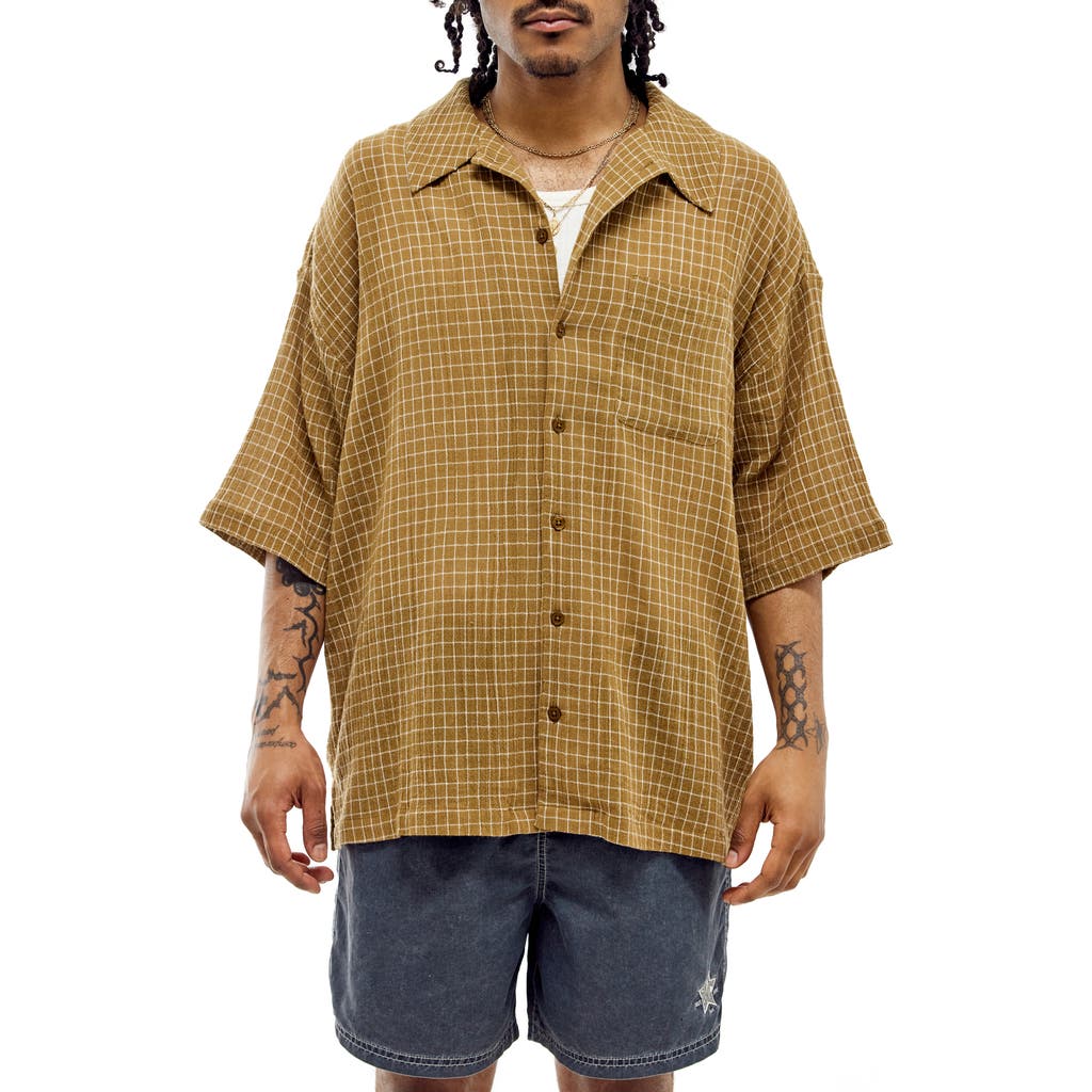 Bdg Urban Outfitters Check Cotton Camp Shirt In Camel