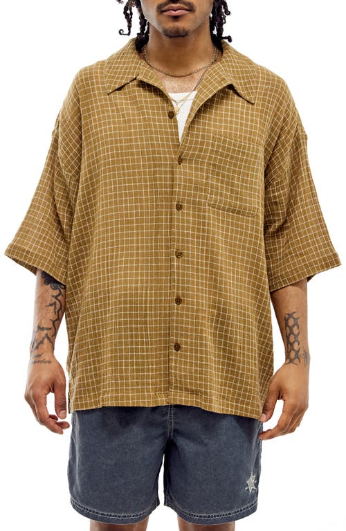 Shop Bdg Urban Outfitters Check Cotton Camp Shirt In Camel