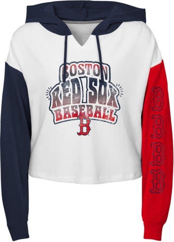 Outerstuff Girls Youth White Boston Red Sox Color Run Cropped Hooded  Sweatshirt