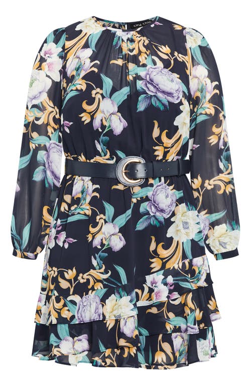 Shop City Chic Julianna Floral Long Sleeve Belted Dress In Kiss Me Sweet