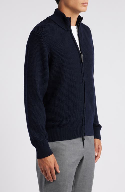 Shop Canali Textured Zip-up Wool Cardigan In Navy