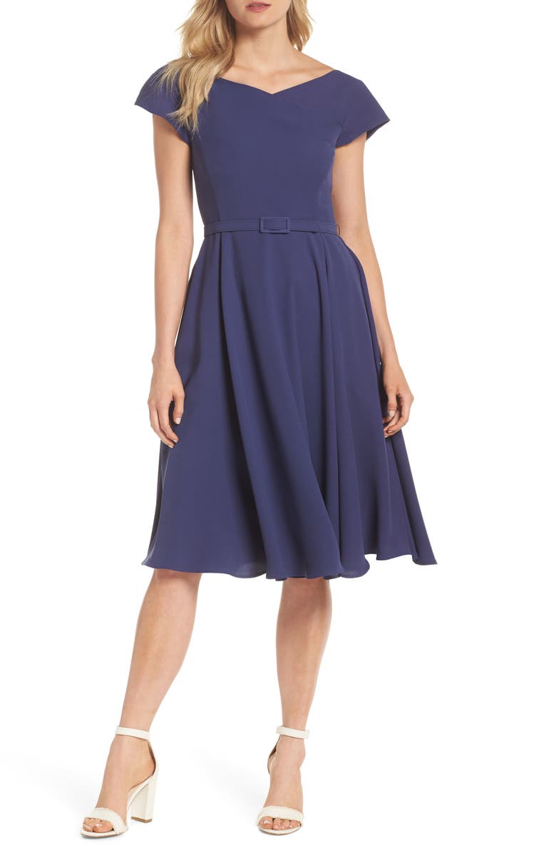 Gal Meets Glam Collection Sally Belted Crepe Fit & Flare Dress | Nordstrom