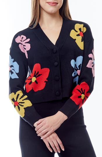 Love By Design Frankie Pattern Cardigan In Black/hibiscus Bloom