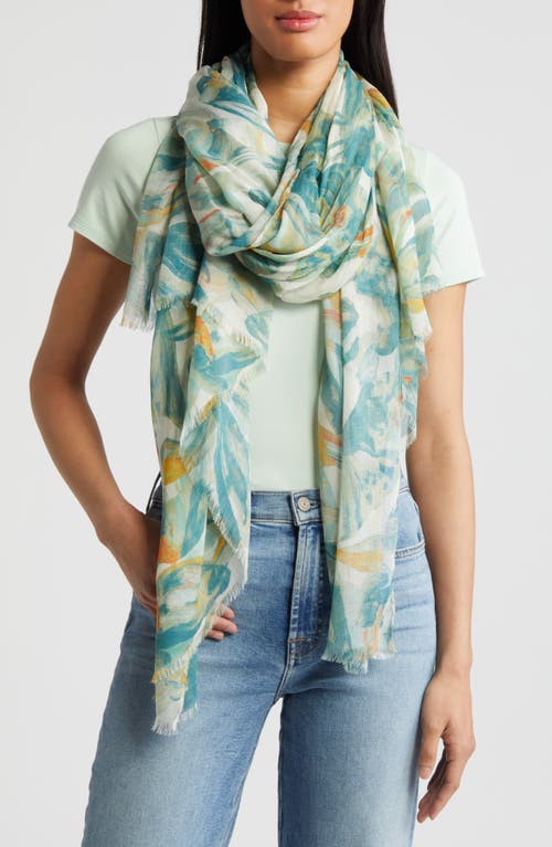 Print Modal & Silk Scarf in Green Flutter Abstract