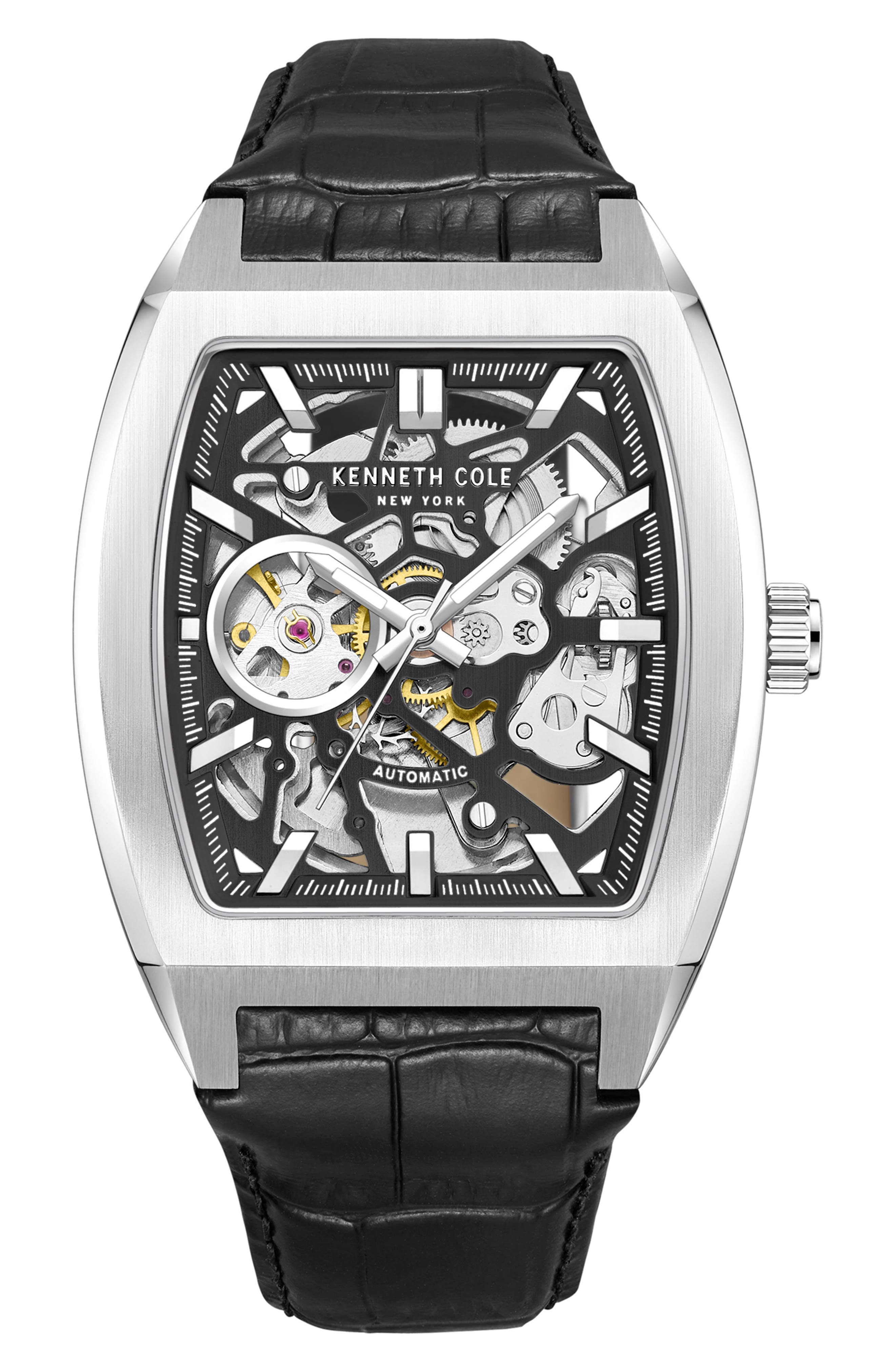 Kenneth Cole Automatic Leather Strap Watch | Smart Closet