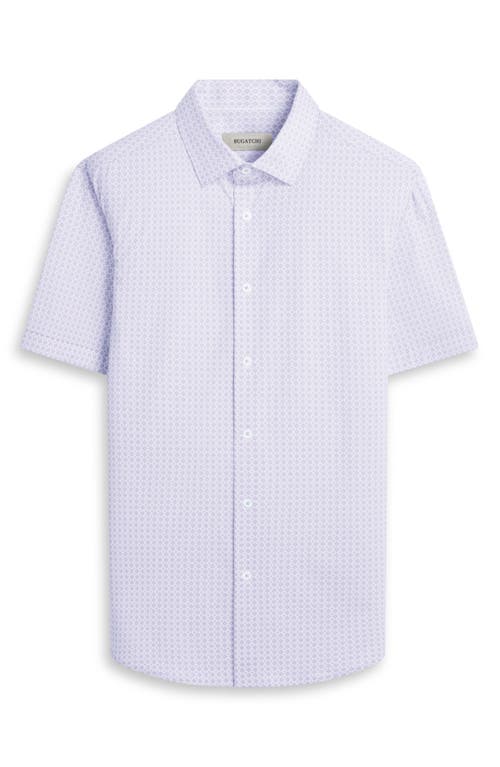 Shop Bugatchi Miles Ooohcotton® Geo Print Short Sleeve Button-up Shirt In Platinum