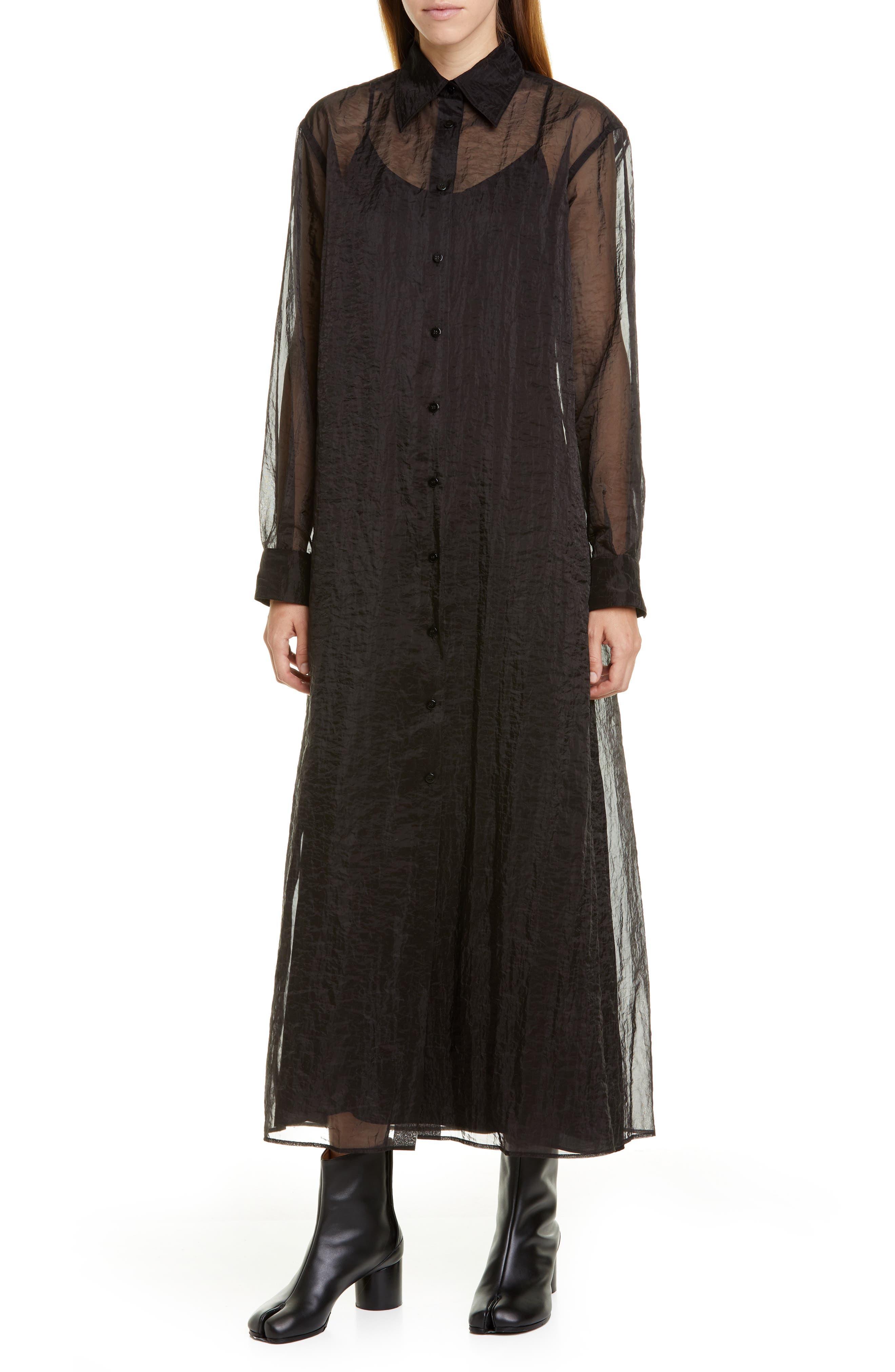 sheer maxi shirt dress