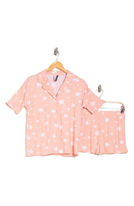 Shop Jaclyn Short Sleeve Button-up Shirt & Shorts Pajamas In Peach Bud