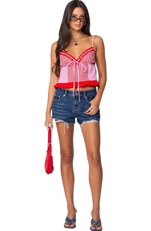 Edikted Joanne Mixed Gingham Tank Top In Red/pink