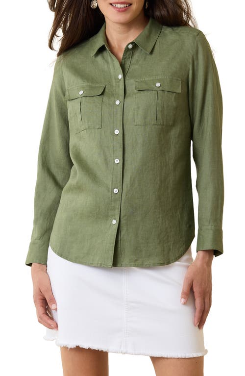 Shop Tommy Bahama Coastalina Utility Linen Button-up Shirt In Dark Fern