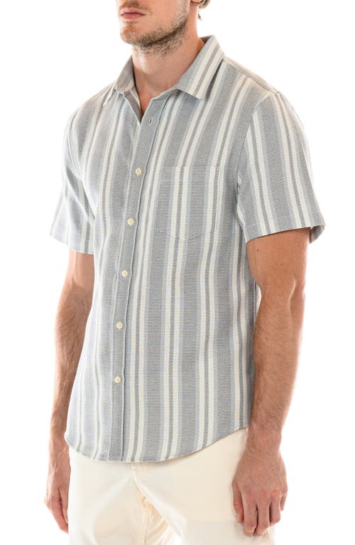 Shop Original Paperbacks Perth Classic Fit Stripe Short Sleeve Cotton Button-up Shirt In Bluecream