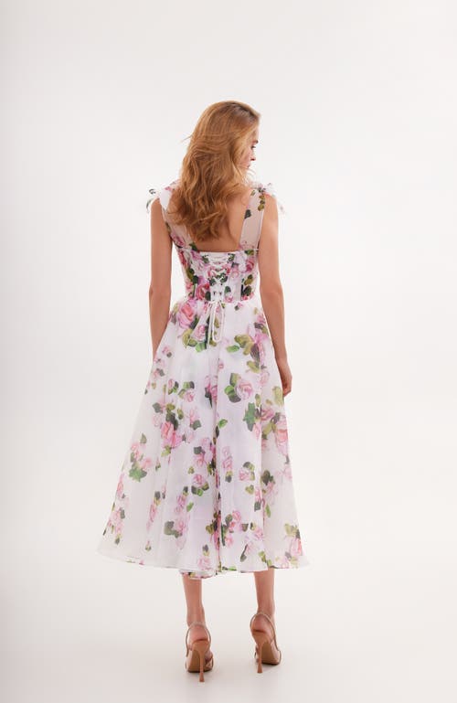 Milla Tender Floral Midi Tie-strap Dress In White