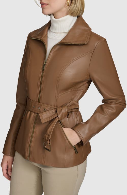 Andrew Marc Tatum Belted Leather Jacket In Cognac