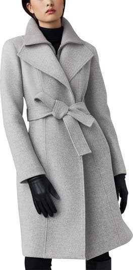 Nori-K Belted Double Face Wool Coat with Wool Blend Bib