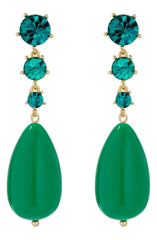 Pearsti Crystal Drop Earrings in Gold Tone/Green/Teal Crystal