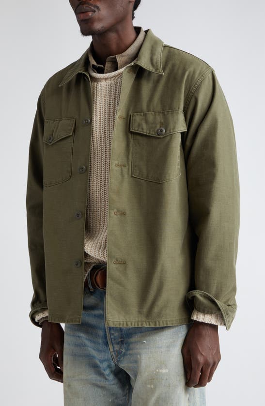 Shop Double Rl Solid Button-up Overshirt In Olive