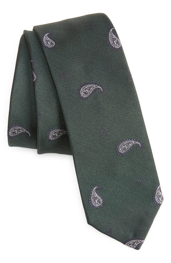 Thom Browne Paisley Silk Tie In Dark Green