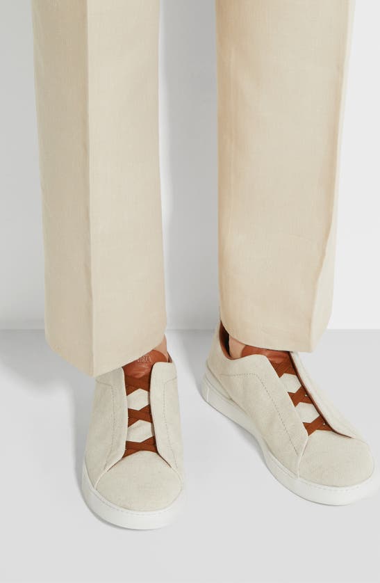 Zegna Leather Sneakers In Sand