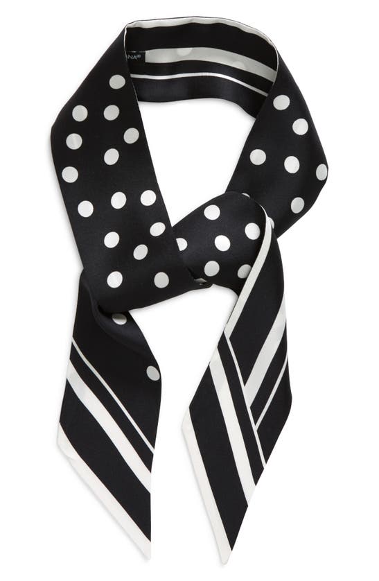 Shop Dolce & Gabbana Polka Dot & Stripe Silk Twilly Scarf In Hnbew Pois Bianco Fdo.nero