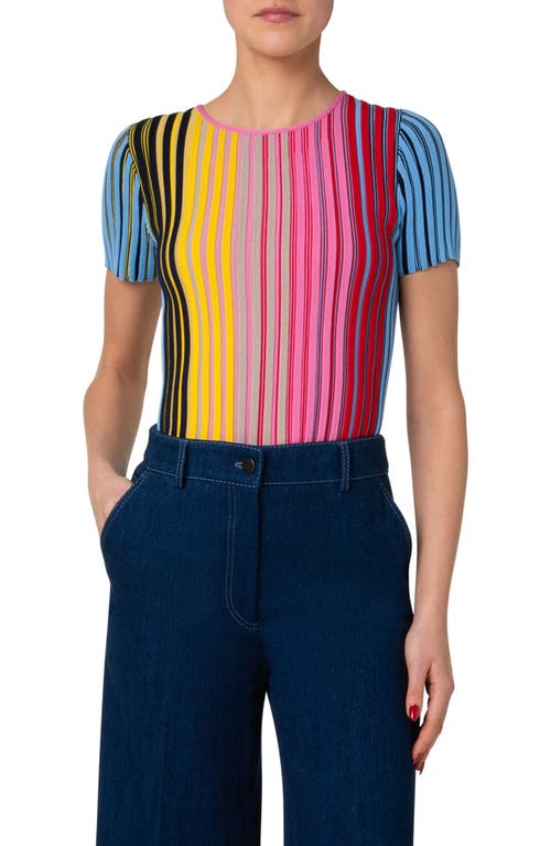 Akris Punto Merino Wool Reverse Rainbow Ribbed Knit Top In Multicolor
